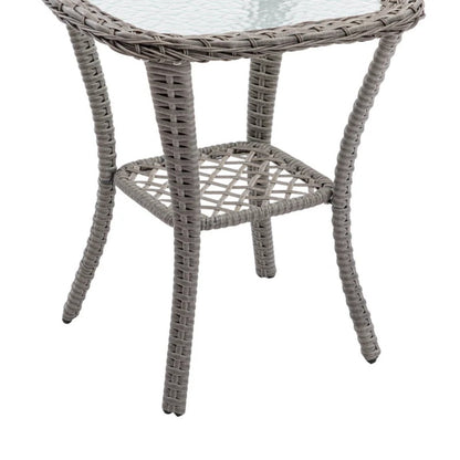 3 Pieces Outdoor Swivel Rocker Patio Chairs, 360 Degree Rocking Patio Conversation Set with Thickened Cushions and Glass Coffee Table for Backyard, Grey-海智集-Default-