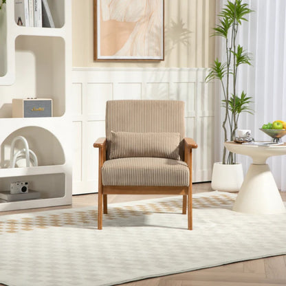 Leisure Chair with Solid Wood Armrest and Feet, Leisure chair, wood frame, velvet, l, solid rubber wood legs, Mid-Century Modern Accent chair, for Living Room Bedroom Studio chair-海智集-Default-