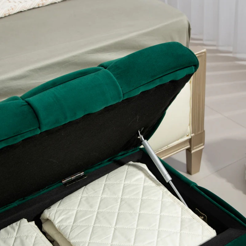Green Upholstered Fabric Storage Ottoman Bench with Safety Hinge for Living Room & Bedroom-海智集-Default-