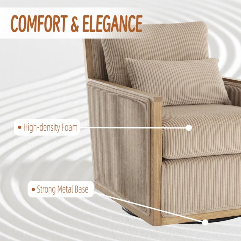 Corduroy Swivel Barrel Chair Comfy Accent Sofa Chair 360 Degree Swivel Camel Hardwood and Metal Frame 26.77x33.46x30.71-海智集-Default-