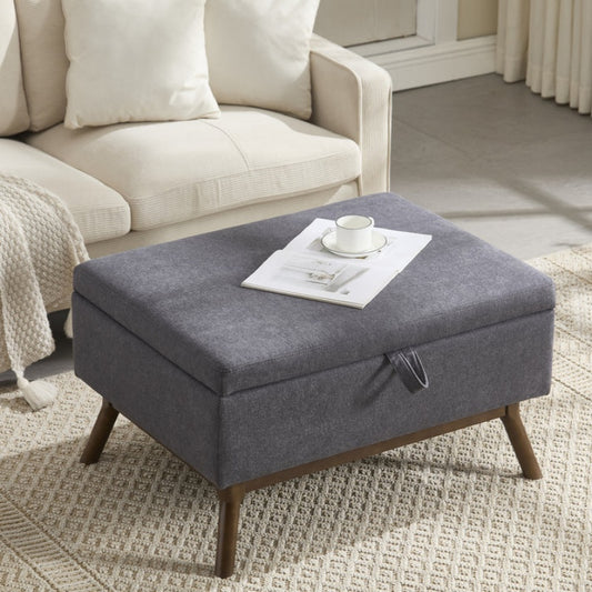 Mid-century modern square coffee table storage bench, assembled, suitable for living room, entryway and family room, used as a coffee table, stirrups, shoe bench-海智集-Default-