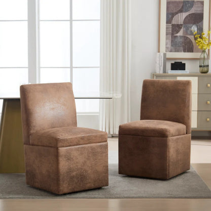 COOLMORE 360 Degree Swivel Upholstered Dining Chairs Set of 2 Swivel Dining Room Chairs Kitchen Chairs Casters & Storage Comfy Modern Rolling Chair for Living Room Fabric Armless Chair-海智集-Default-