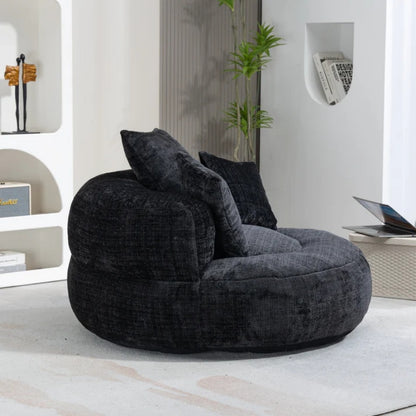 Lazy Sofa Durable Comfort Lounger High Back Bean Bag Chair Couch with Three Pillows, Black Chenille, 42.52 x 42.52 x 20.47 inches-海智集-Default-