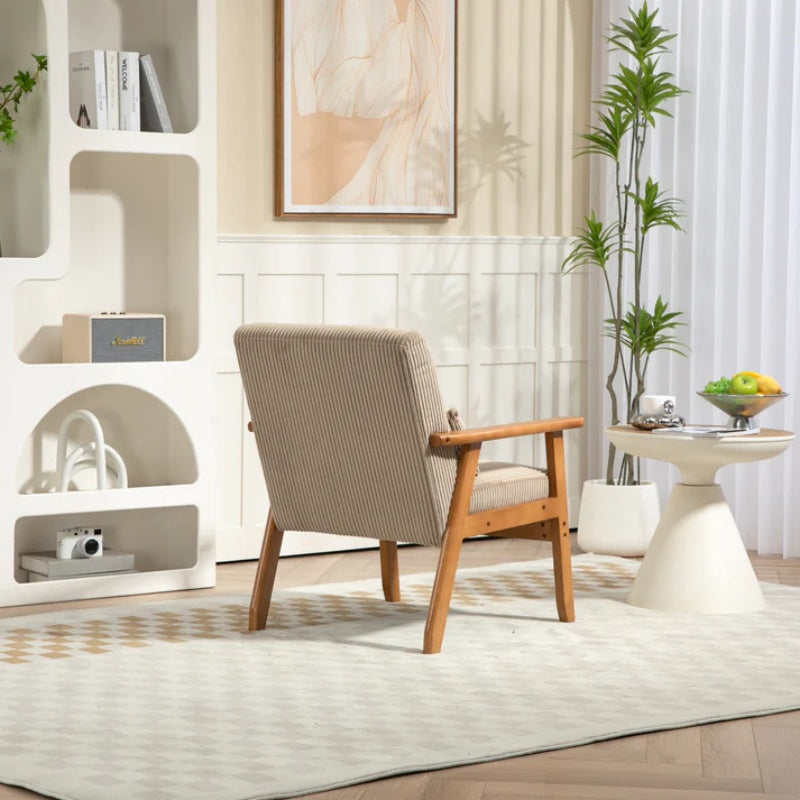 Leisure Chair with Solid Wood Armrest and Feet, Leisure chair, wood frame, velvet, l, solid rubber wood legs, Mid-Century Modern Accent chair, for Living Room Bedroom Studio chair-海智集-Default-