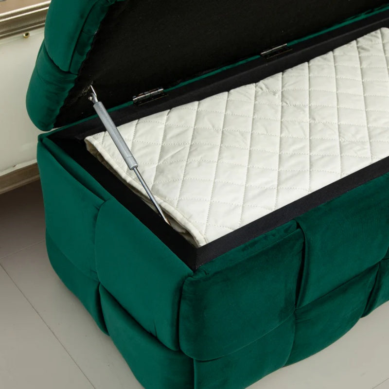 Green Upholstered Fabric Storage Ottoman Bench with Safety Hinge for Living Room & Bedroom-海智集-Default-