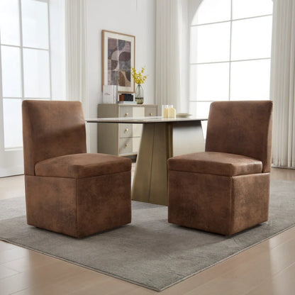 COOLMORE 360 Degree Swivel Upholstered Dining Chairs Set of 2 Swivel Dining Room Chairs Kitchen Chairs Casters & Storage Comfy Modern Rolling Chair for Living Room Fabric Armless Chair-海智集-Default-