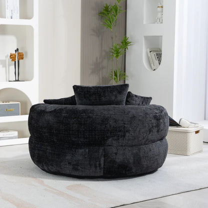 Lazy Sofa Durable Comfort Lounger High Back Bean Bag Chair Couch with Three Pillows, Black Chenille, 42.52 x 42.52 x 20.47 inches-海智集-Default-