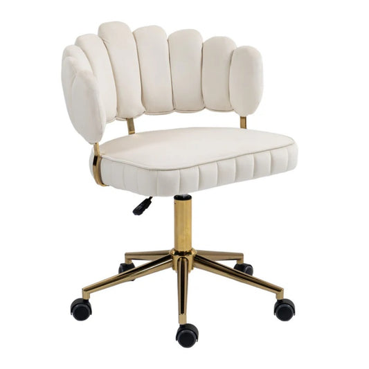 Modern Velvet Home Office Desk Chair with Wheels, Swivel, Height Adjustable, Beige-海智集-Default-