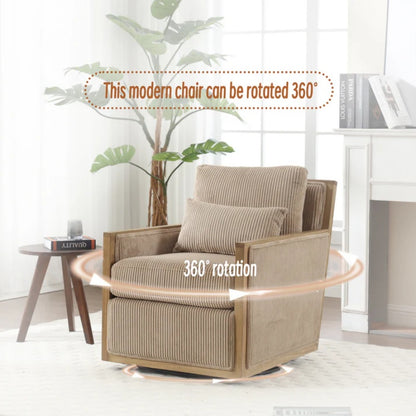 Corduroy Swivel Barrel Chair Comfy Accent Sofa Chair 360 Degree Swivel Camel Hardwood and Metal Frame 26.77x33.46x30.71-海智集-Default-