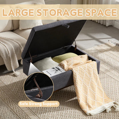 Mid-century modern square coffee table storage bench, assembled, suitable for living room, entryway and family room, used as a coffee table, stirrups, shoe bench-海智集-Default-