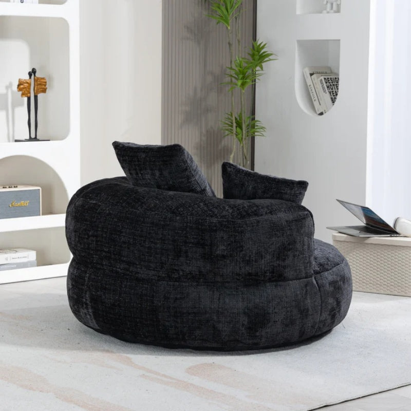 Lazy Sofa Durable Comfort Lounger High Back Bean Bag Chair Couch with Three Pillows, Black Chenille, 42.52 x 42.52 x 20.47 inches-海智集-Default-