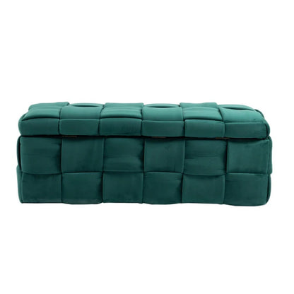 Green Upholstered Fabric Storage Ottoman Bench with Safety Hinge for Living Room & Bedroom-海智集-Default-