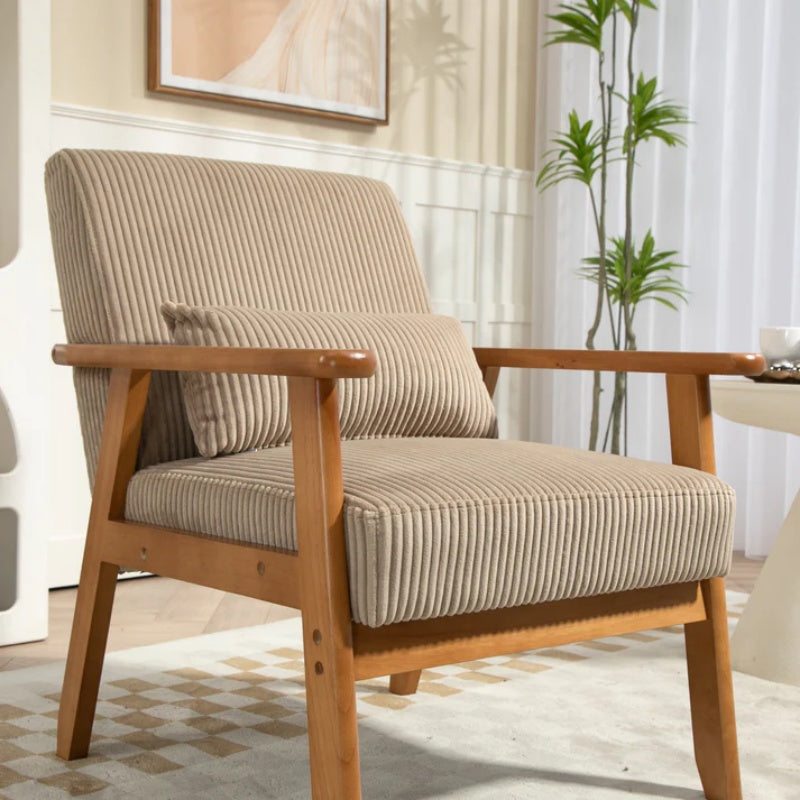 Leisure Chair with Solid Wood Armrest and Feet, Leisure chair, wood frame, velvet, l, solid rubber wood legs, Mid-Century Modern Accent chair, for Living Room Bedroom Studio chair-海智集-Default-