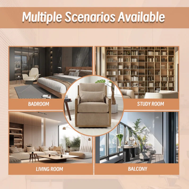 Corduroy Swivel Barrel Chair Comfy Accent Sofa Chair 360 Degree Swivel Camel Hardwood and Metal Frame 26.77x33.46x30.71-海智集-Default-