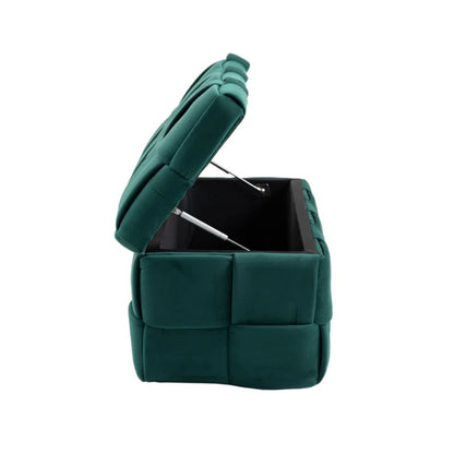 Green Upholstered Fabric Storage Ottoman Bench with Safety Hinge for Living Room & Bedroom-海智集-Default-