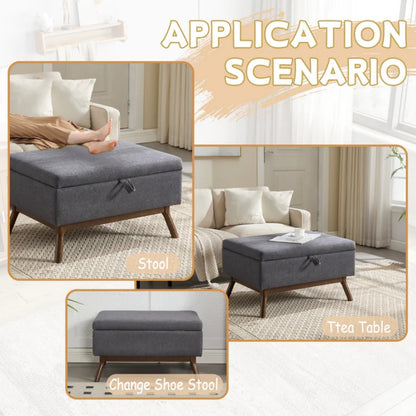 Mid-century modern square coffee table storage bench, assembled, suitable for living room, entryway and family room, used as a coffee table, stirrups, shoe bench-海智集-Default-
