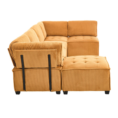 UNITED WE WIN Modular Sectional Sofa U Shaped Modular Couch with Reversible Chaise Modular Sofa Sectional Couch,6- Seat Convertible Sofa,Fit for Living Room-海智集-Default-