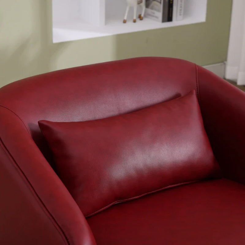 Swivel Barrel Chair, Comfy Round Accent Sofa Chair, 360 Degree Swivel, Wine Red PU, for Living Room, Office, Lounge-海智集-Default-