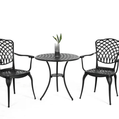 3 Piece Patio Bistro Set Cast Aluminum Bistro Table and Chairs Set of 2 with Umbrella Hole,All Weather Metal Bistro Table Set,Outdoor Patio Furniture Set for Garden Black-海智集-Default-