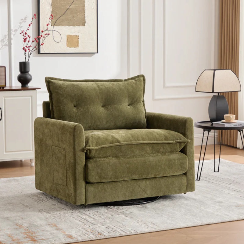 UNITED WE WIN Swivel Barrel Chair - Mid Century Modern Chair, Thick Padded Arm Chair with Solid Metal Base, Comfortable Single Sofa Chair, Swivel Accent Chair for Living Room Bedroom-海智集-Default-