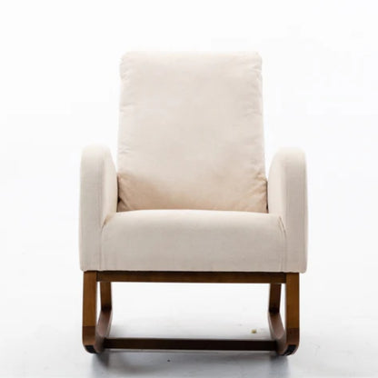 COOLMORE Rocking Chair, Modern Glider Chair, Recliner Armchair with Wood Legs and Side Pocket, Nursery Rocking Accent Chair with High Back for Living Room Bedroom (Beige linen)-海智集-Default-