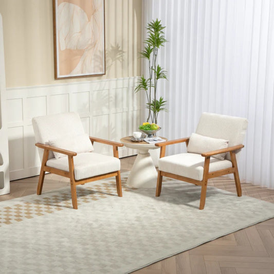 Leisure Chair with Solid Wood Armrest and Feet, Leisure chair, wood frame, velvet, solid rubber wood legs, Mid-Century Modern Accent chair, for Living Room Bedroom Studio chair,Two packs-海智集-Default-