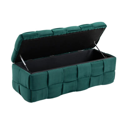 Green Upholstered Fabric Storage Ottoman Bench with Safety Hinge for Living Room & Bedroom-海智集-Default-
