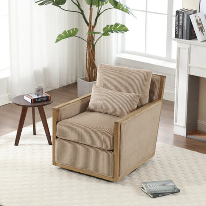 Corduroy Swivel Barrel Chair Comfy Accent Sofa Chair 360 Degree Swivel Camel Hardwood and Metal Frame 26.77x33.46x30.71-海智集-Default-