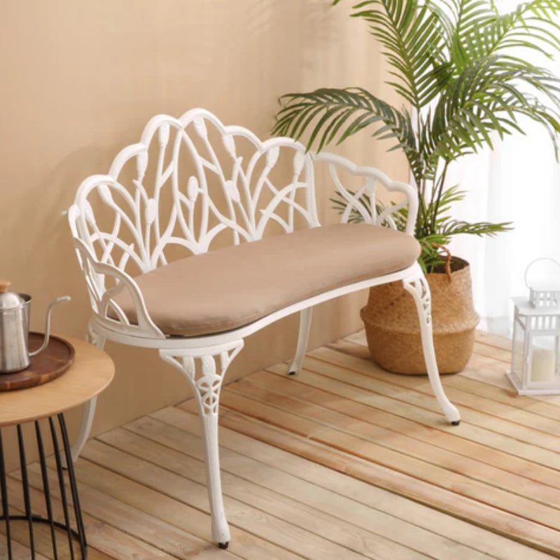Tulip Patio Garden Bench Metal Park Bench Cast Aluminum Outdoor Furniture with Floral Rose for Patio,Park,Lawn,Yard with cushion-海智集-Default-