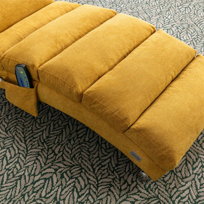 Ergonomic Linen Massage Chaise Lounge with Remote Control, Mustard Color, 5 Modes for Office, Living Room, Bedroom-海智集-Default-