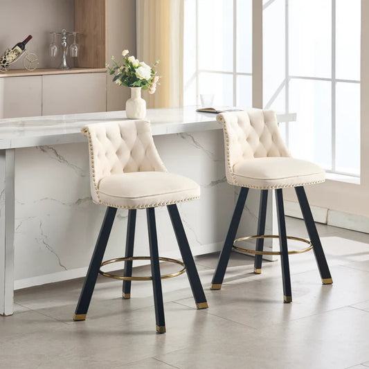 COOLMORE Set of 2,Back pull point design, velvet material, 360 degree rotation, back pull loop detachable design, rivet decoration, square foot wooden bar chair-海智集-Default-