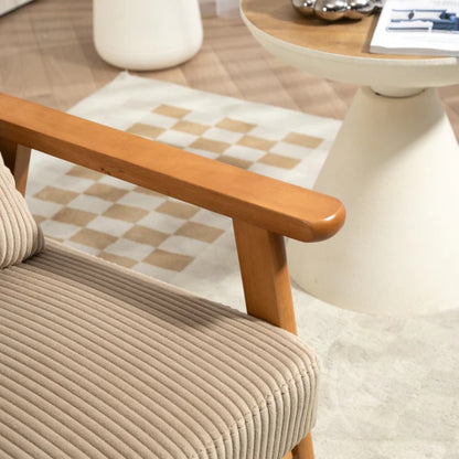 Leisure Chair with Solid Wood Armrest and Feet, Leisure chair, wood frame, velvet, l, solid rubber wood legs, Mid-Century Modern Accent chair, for Living Room Bedroom Studio chair-海智集-Default-