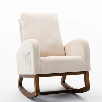 COOLMORE Rocking Chair, Modern Glider Chair, Recliner Armchair with Wood Legs and Side Pocket, Nursery Rocking Accent Chair with High Back for Living Room Bedroom (Beige linen)-海智集-Default-
