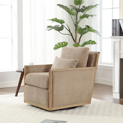 Corduroy Swivel Barrel Chair Comfy Accent Sofa Chair 360 Degree Swivel Camel Hardwood and Metal Frame 26.77x33.46x30.71-海智集-Default-