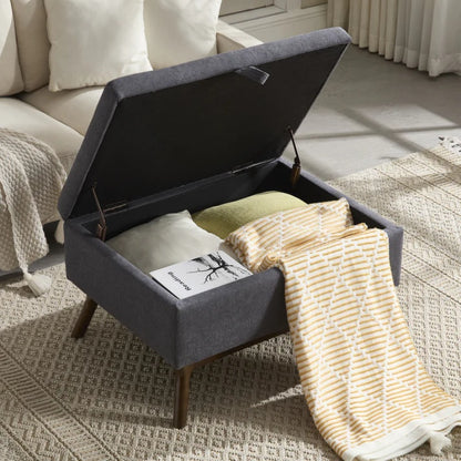 Mid-century modern square coffee table storage bench, assembled, suitable for living room, entryway and family room, used as a coffee table, stirrups, shoe bench-海智集-Default-