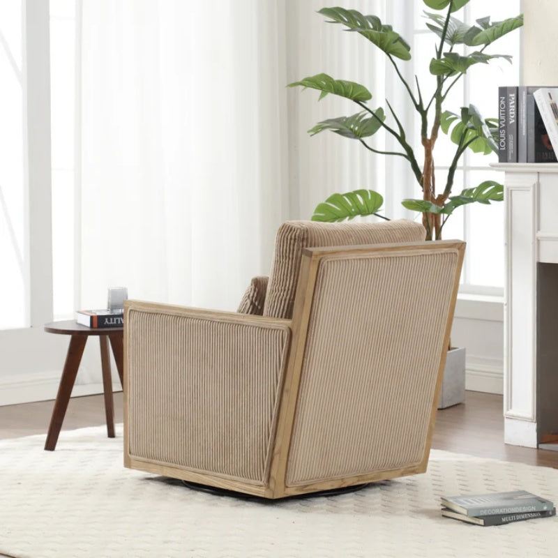 Corduroy Swivel Barrel Chair Comfy Accent Sofa Chair 360 Degree Swivel Camel Hardwood and Metal Frame 26.77x33.46x30.71-海智集-Default-
