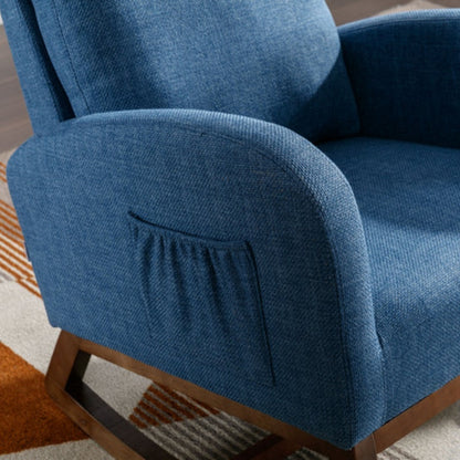 Rocking Chair, Modern Glider Chair, Recliner Armchair with Wood Legs and Side Pocket, Nursery Rocking Accent Chair with High Back for Living Room Bedroom (Blue linen)-海智集-Default-