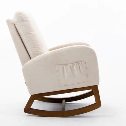 COOLMORE Rocking Chair, Modern Glider Chair, Recliner Armchair with Wood Legs and Side Pocket, Nursery Rocking Accent Chair with High Back for Living Room Bedroom (Beige linen)-海智集-Default-