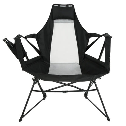 Hammock Camping Chair, Folding Portable Rocking Chair, Aluminum Alloy Adjustable Back Swinging Chair with Pillow Cup Holder, Recliner with Carry Bag for Outdoor Travel Lawn Backyard, Black-海智集-Default-