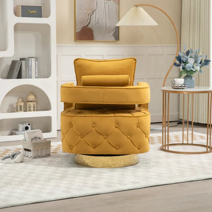 Swivel Accent Chair - Modern Accent Chair with Pillow, Velvet Armchair Side Chair with Tufted Button for Living Room, Bedroom, Office(yellow)-海智集-Default-