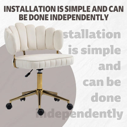 Modern Velvet Home Office Desk Chair with Wheels, Swivel, Height Adjustable, Beige-海智集-Default-