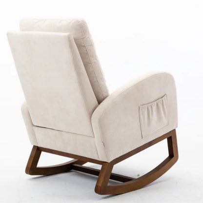 COOLMORE Rocking Chair, Modern Glider Chair, Recliner Armchair with Wood Legs and Side Pocket, Nursery Rocking Accent Chair with High Back for Living Room Bedroom (Beige linen)-海智集-Default-