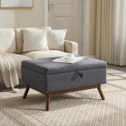 Mid-century modern square coffee table storage bench, assembled, suitable for living room, entryway and family room, used as a coffee table, stirrups, shoe bench-海智集-Default-