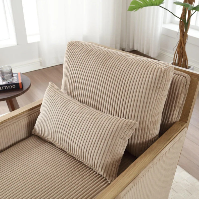 Corduroy Swivel Barrel Chair Comfy Accent Sofa Chair 360 Degree Swivel Camel Hardwood and Metal Frame 26.77x33.46x30.71-海智集-Default-