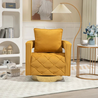 Swivel Accent Chair - Modern Accent Chair with Pillow, Velvet Armchair Side Chair with Tufted Button for Living Room, Bedroom, Office(yellow)-海智集-Default-