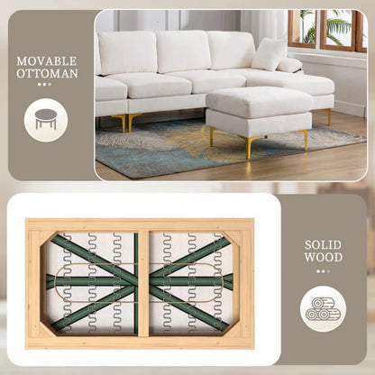 COOLMORE U-shape sectional sofa with Ottoman , Reversible Sofa Couch for Living Room,Spacious Furniture,Durable Couch Removable and machine washable cover (White Teddy)-海智集-Default-