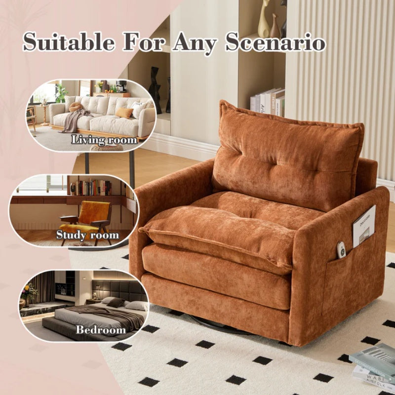 UNITED WE WIN Swivel Barrel Chair - Mid Century Modern Chair, Thick Padded Arm Chair with Solid Metal Base, Comfortable Single Sofa Chair, Swivel Accent Chair for Living Room Bedroom-海智集-Default-