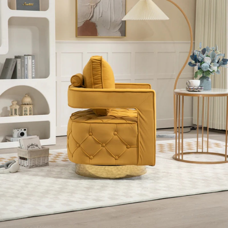 Swivel Accent Chair - Modern Accent Chair with Pillow, Velvet Armchair Side Chair with Tufted Button for Living Room, Bedroom, Office(yellow)-海智集-Default-