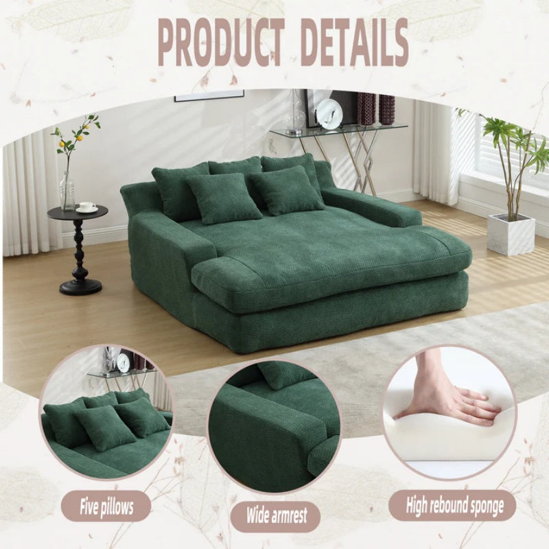 COOLMORE Chenille 2-seater lazy sofa With 5 back pillows,Comfy Sofa- Deep Seat Couch for Living Room,Club (Emerald)-海智集-Default-