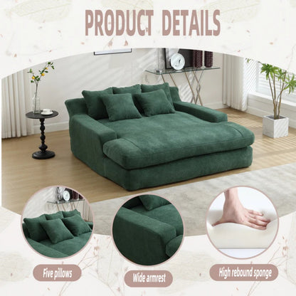 COOLMORE Chenille 2-seater lazy sofa With 5 back pillows,Comfy Sofa- Deep Seat Couch for Living Room,Club (Emerald)-海智集-Default-